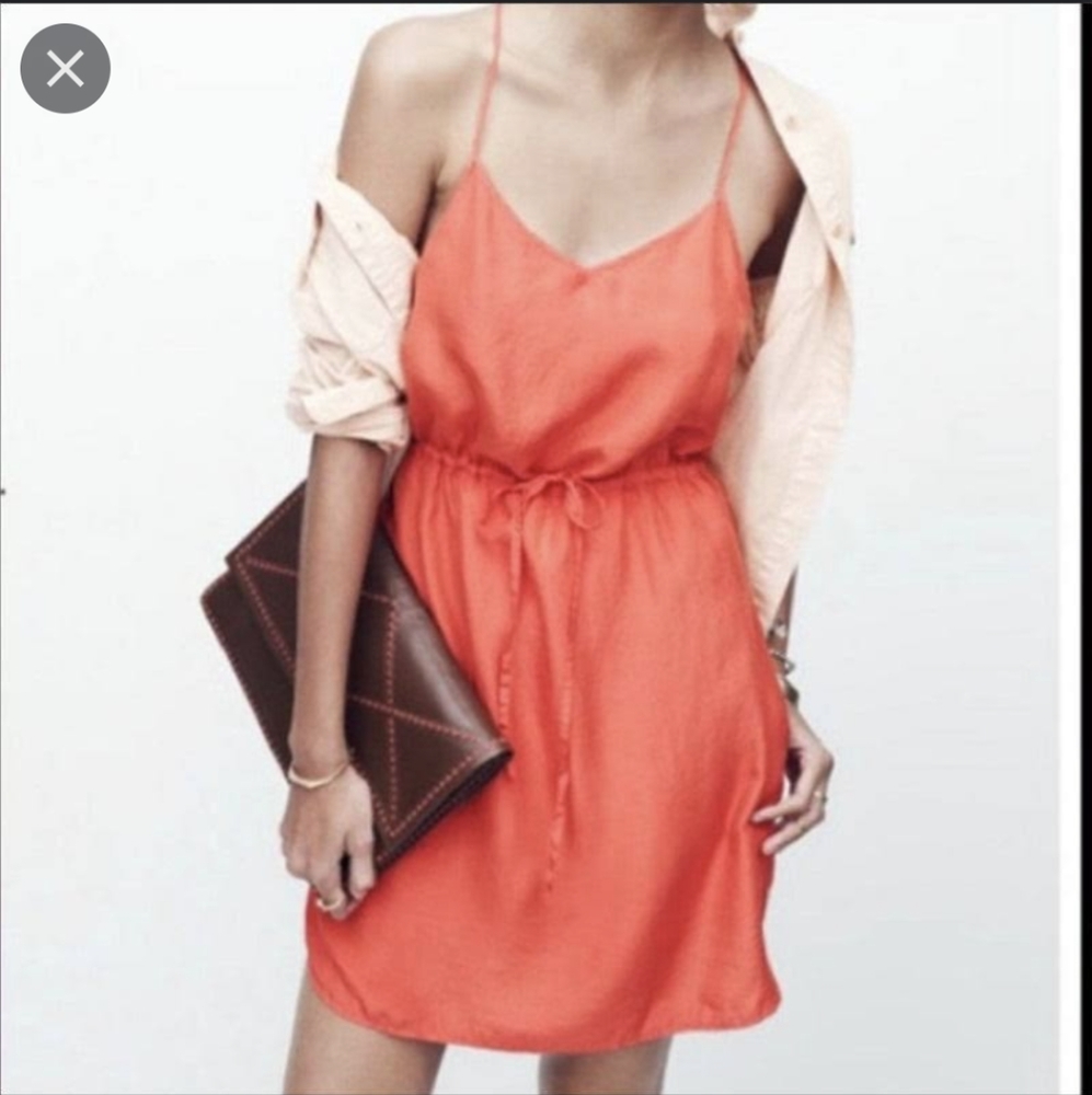 Madewell Silk Drawstring Racerback Dress in Coral